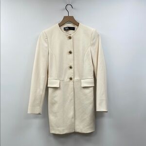 Zara Crepe Single Breasted Longline Blazer Coat Preppy Cream XS